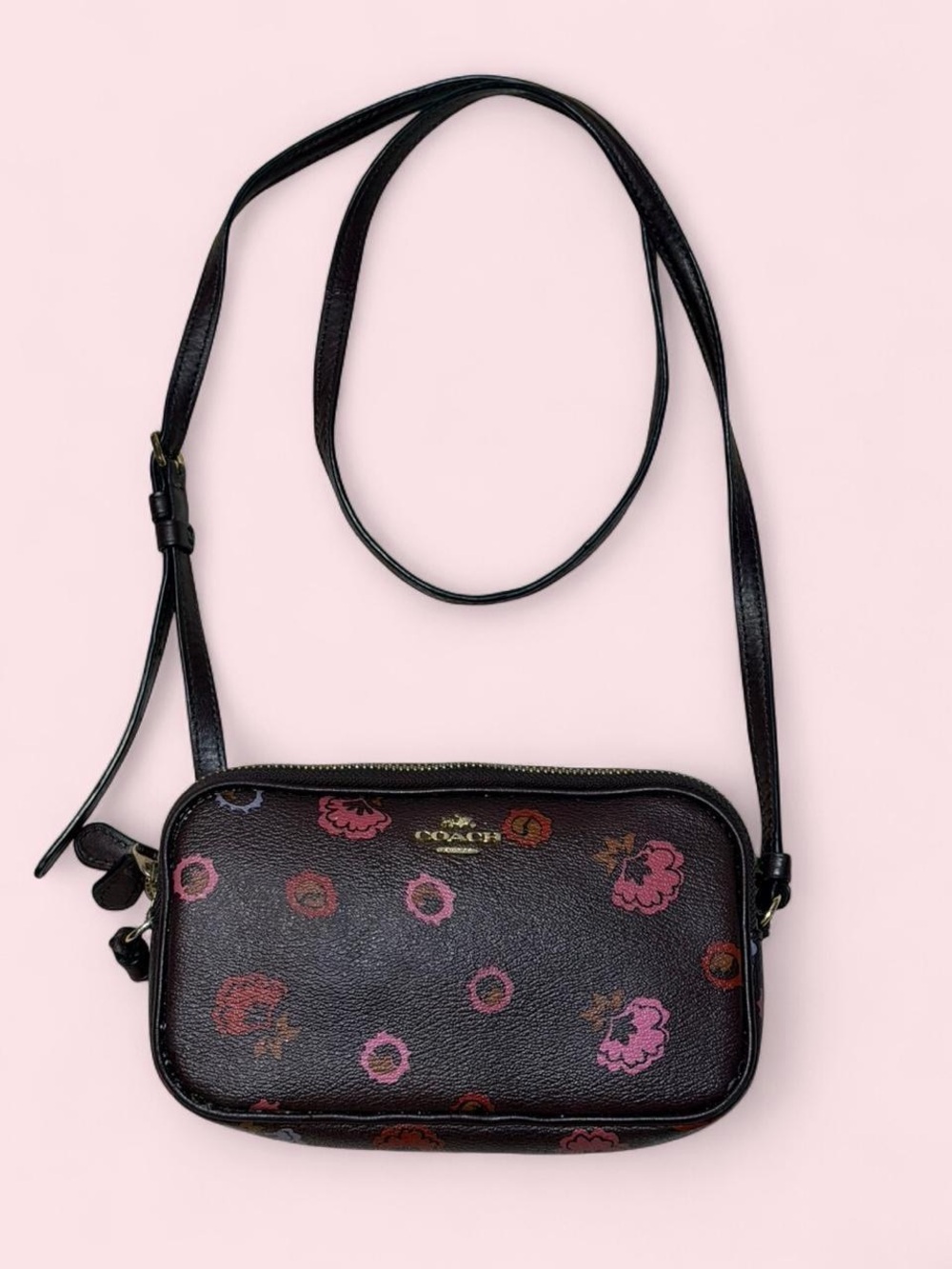 Coach Black Crossbody with Pink & Red Floral Accents